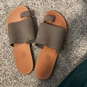 Brown Leather Slide Sandals